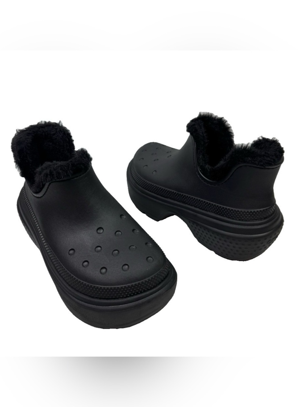 CROCS Stomp Shorty Boot Faux Fur Lined 210673 Black Unisex Size M6/W9 Chunky Pla